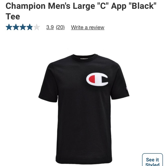 Champion Classic Satin Patch T-Shirt Black Small - Picture 3 of 8